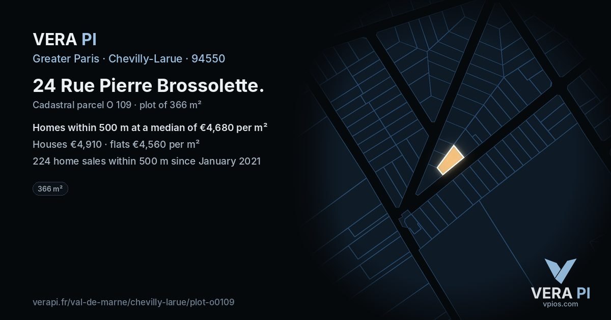 24 Rue Pierre Brossolette, Chevilly-Larue at night – the plot lit, the parcels around coloured by the prices near them