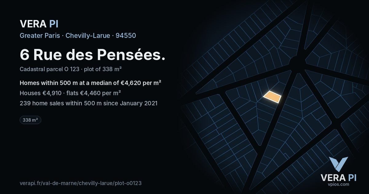 6 Rue des Pensées, Chevilly-Larue at night – the plot lit, the parcels around coloured by the prices near them