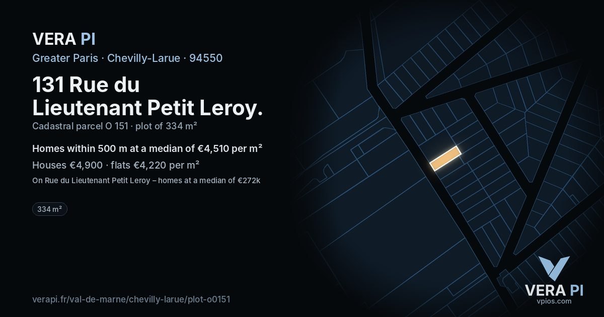 131 Rue du Lieutenant Petit Leroy, Chevilly-Larue at night – the plot lit, the parcels around coloured by the prices near them
