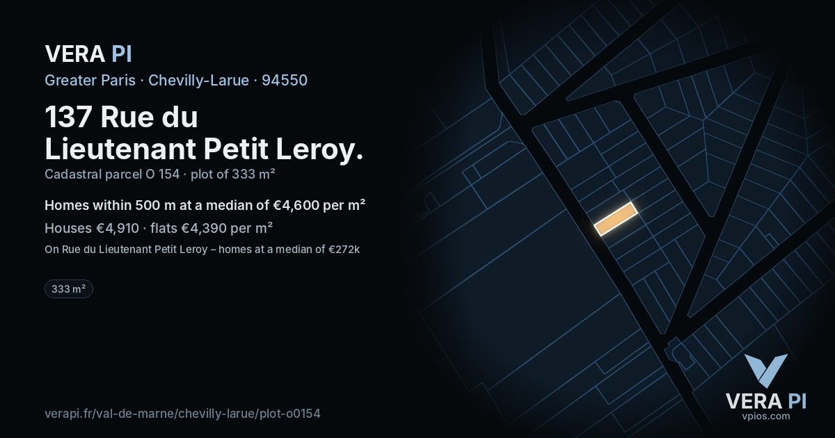 137 Rue du Lieutenant Petit Leroy, Chevilly-Larue at night – the plot lit, the parcels around coloured by the prices near them