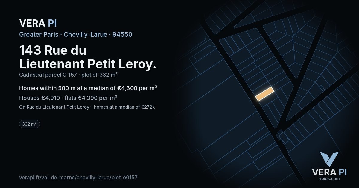 143 Rue du Lieutenant Petit Leroy, Chevilly-Larue at night – the plot lit, the parcels around coloured by the prices near them