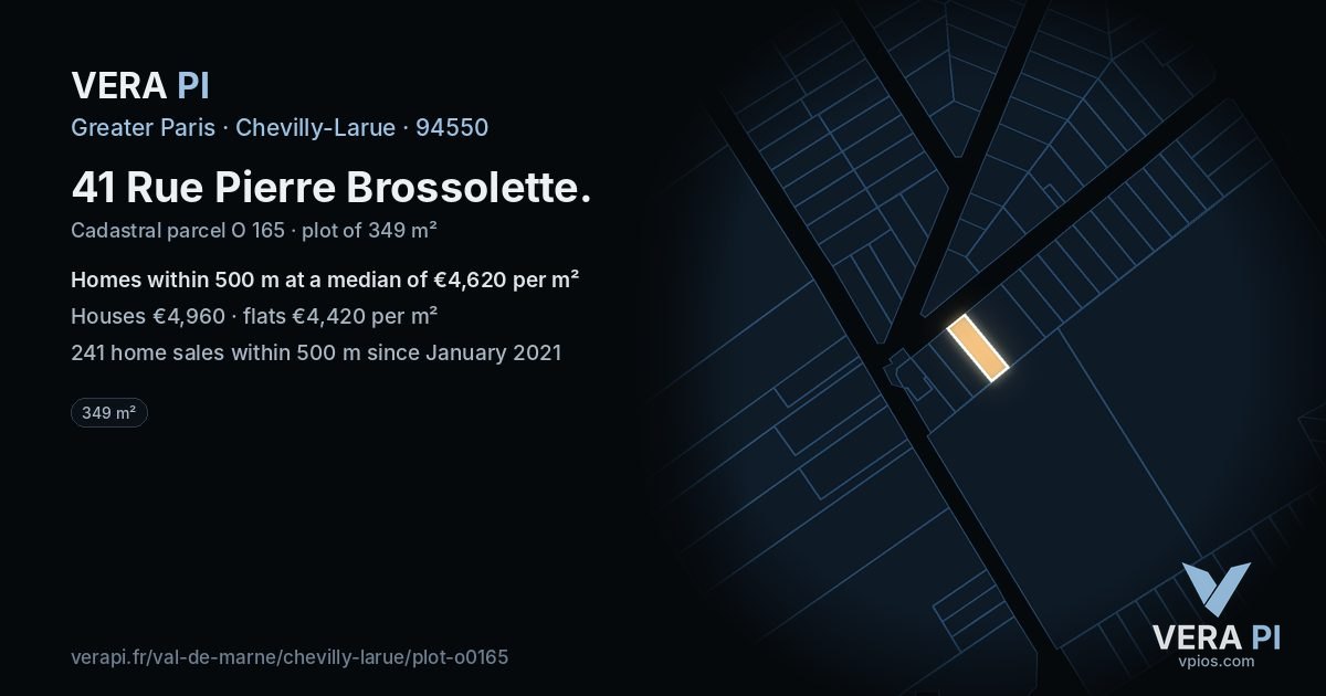 41 Rue Pierre Brossolette, Chevilly-Larue at night – the plot lit, the parcels around coloured by the prices near them