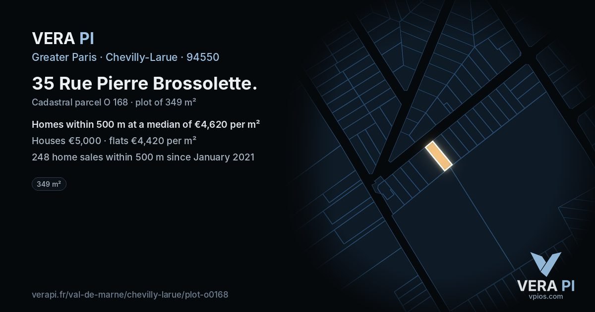 35 Rue Pierre Brossolette, Chevilly-Larue at night – the plot lit, the parcels around coloured by the prices near them