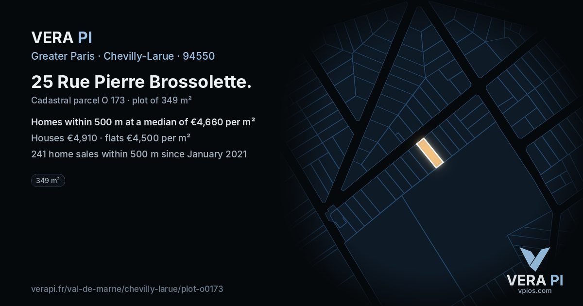 25 Rue Pierre Brossolette, Chevilly-Larue at night – the plot lit, the parcels around coloured by the prices near them