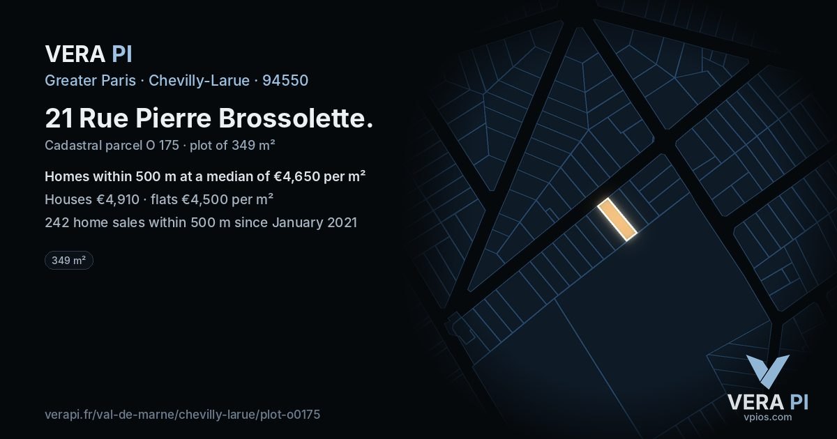 21 Rue Pierre Brossolette, Chevilly-Larue at night – the plot lit, the parcels around coloured by the prices near them