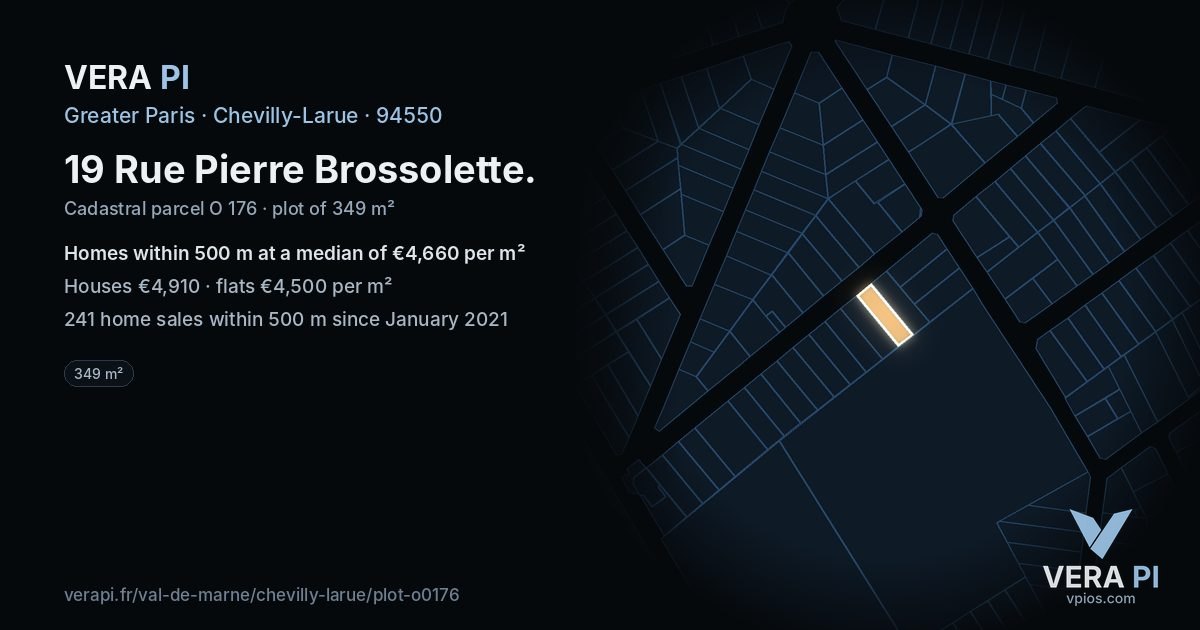 19 Rue Pierre Brossolette, Chevilly-Larue at night – the plot lit, the parcels around coloured by the prices near them