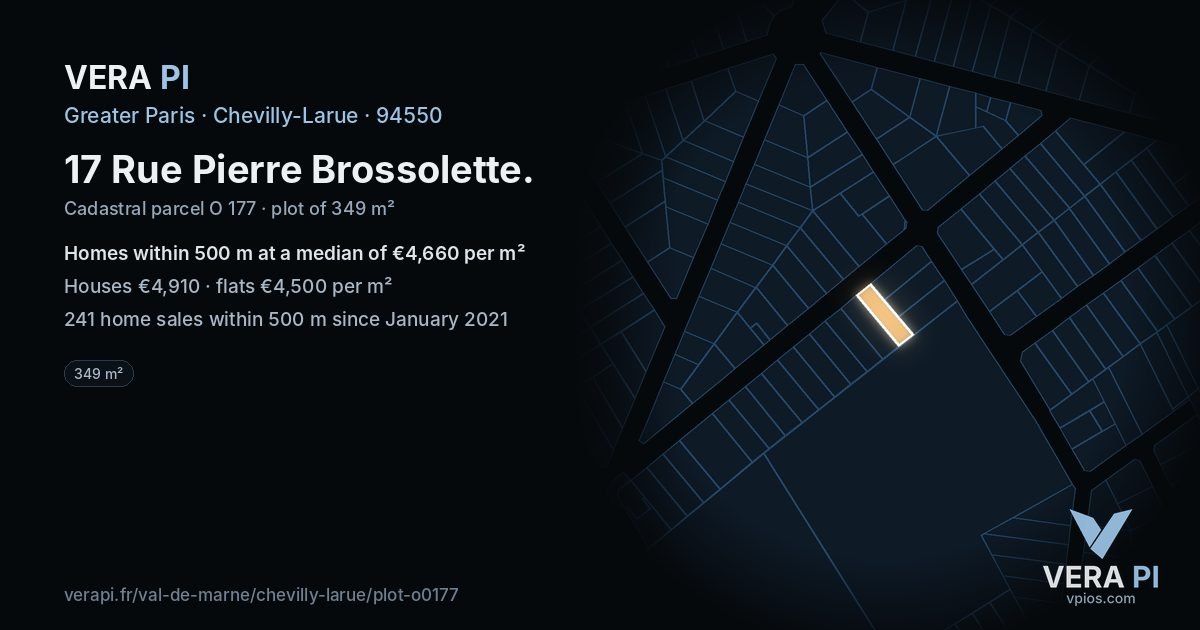 17 Rue Pierre Brossolette, Chevilly-Larue at night – the plot lit, the parcels around coloured by the prices near them