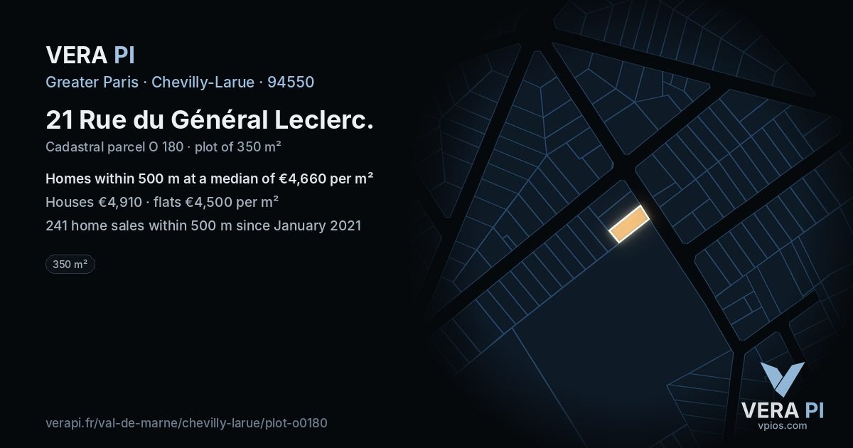 21 Rue du Général Leclerc, Chevilly-Larue at night – the plot lit, the parcels around coloured by the prices near them