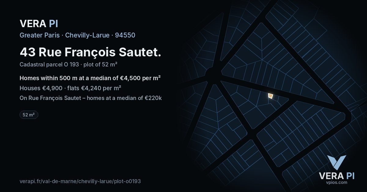 43 Rue François Sautet, Chevilly-Larue at night – the plot lit, the parcels around coloured by the prices near them