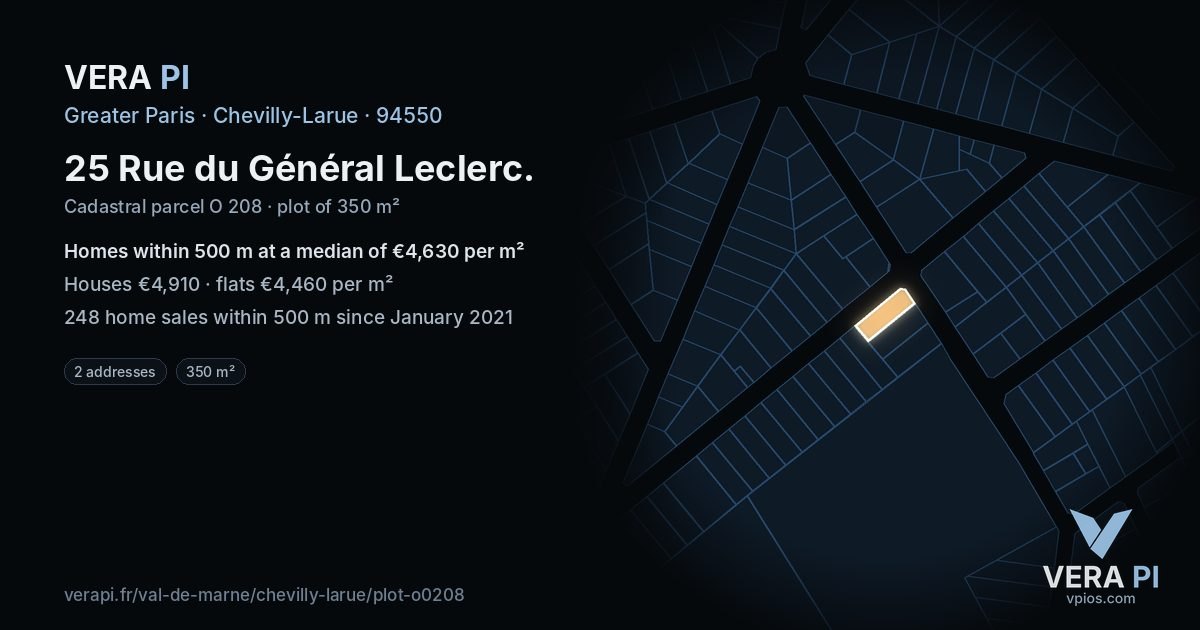 25 Rue du Général Leclerc, Chevilly-Larue at night – the plot lit, the parcels around coloured by the prices near them