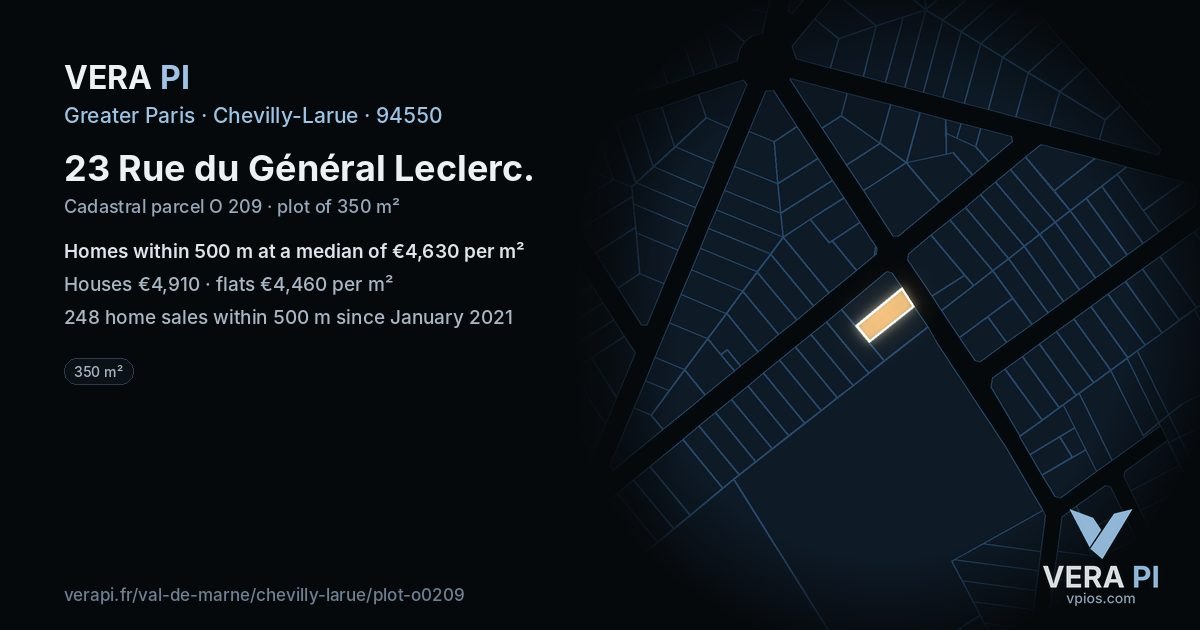 23 Rue du Général Leclerc, Chevilly-Larue at night – the plot lit, the parcels around coloured by the prices near them