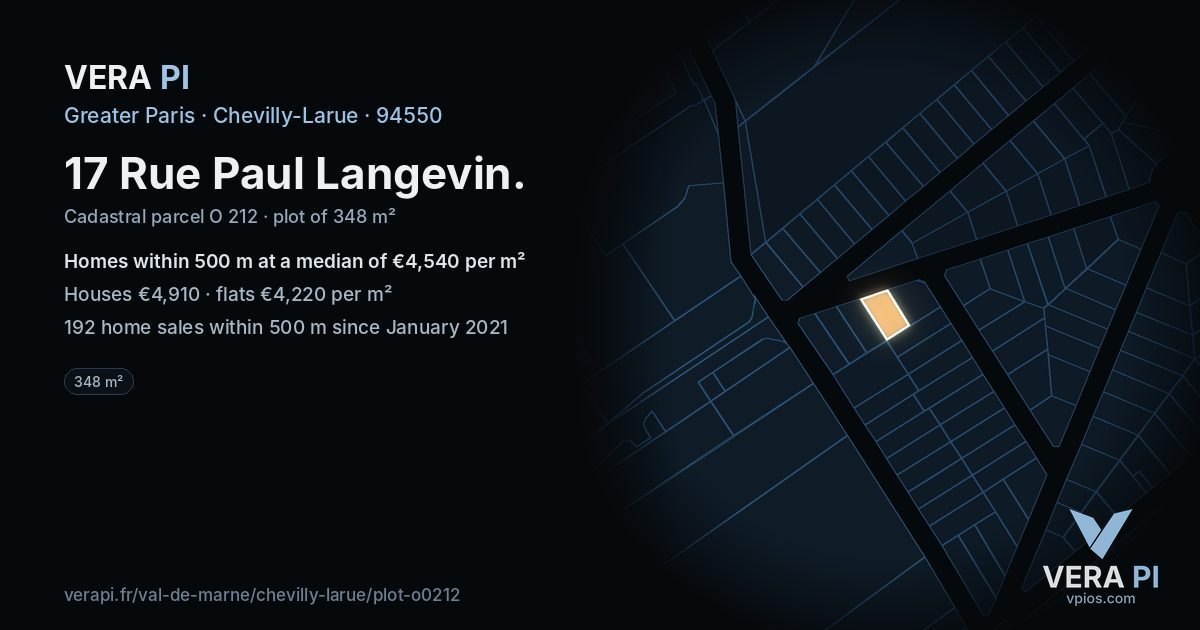 17 Rue Paul Langevin, Chevilly-Larue at night – the plot lit, the parcels around coloured by the prices near them