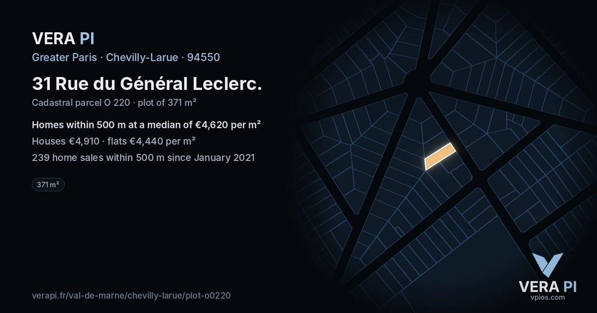 31 Rue du Général Leclerc, Chevilly-Larue at night – the plot lit, the parcels around coloured by the prices near them