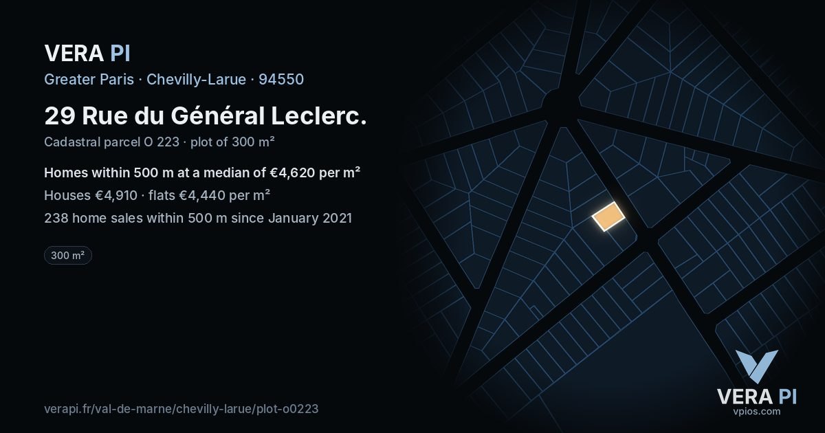 29 Rue du Général Leclerc, Chevilly-Larue at night – the plot lit, the parcels around coloured by the prices near them
