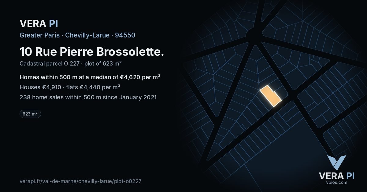 10 Rue Pierre Brossolette, Chevilly-Larue at night – the plot lit, the parcels around coloured by the prices near them