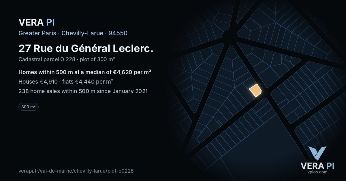 27 Rue du Général Leclerc, Chevilly-Larue at night – the plot lit, the parcels around coloured by the prices near them