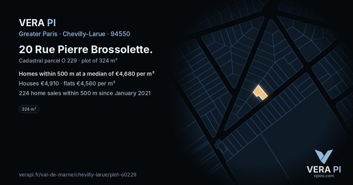 20 Rue Pierre Brossolette, Chevilly-Larue at night – the plot lit, the parcels around coloured by the prices near them