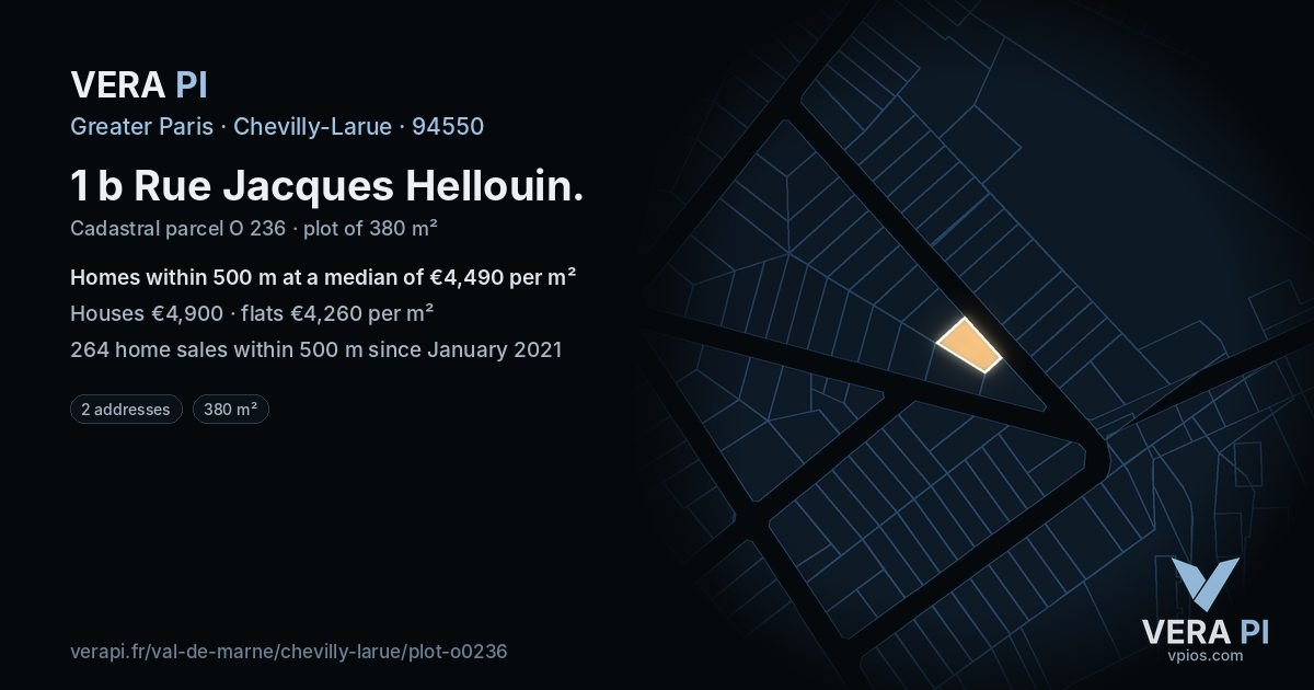 1 b Rue Jacques Hellouin, Chevilly-Larue at night – the plot lit, the parcels around coloured by the prices near them