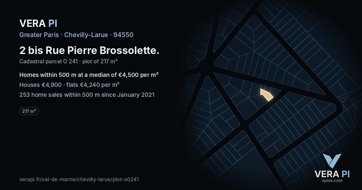 2 bis Rue Pierre Brossolette, Chevilly-Larue at night – the plot lit, the parcels around coloured by the prices near them