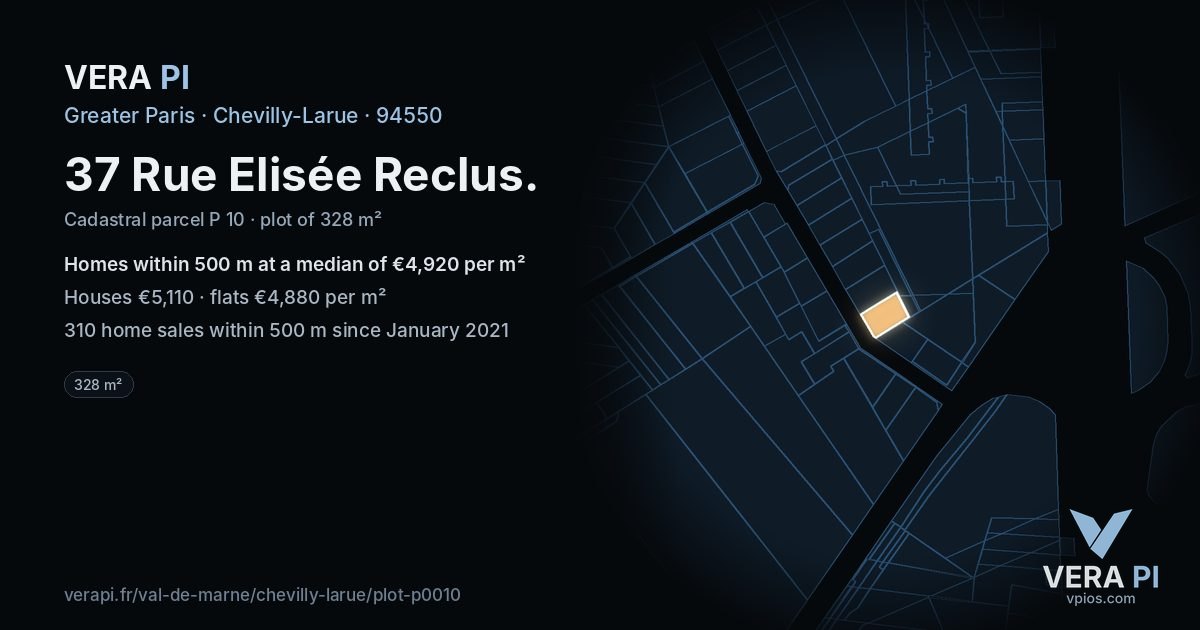 37 Rue Elisée Reclus, Chevilly-Larue at night – the plot lit, the parcels around coloured by the prices near them