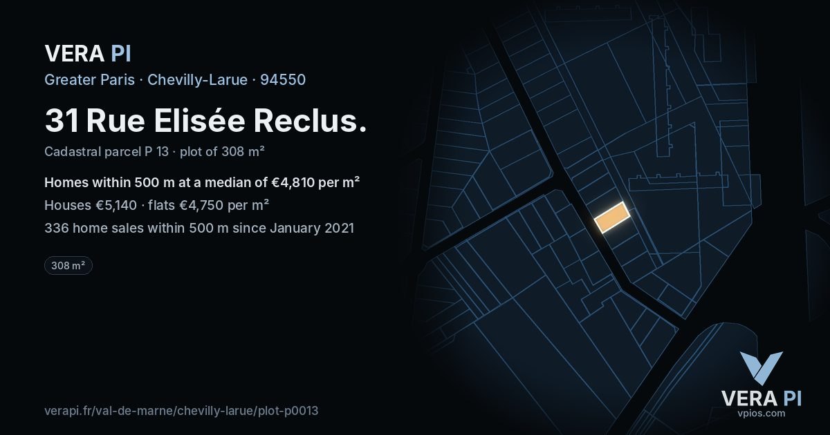 31 Rue Elisée Reclus, Chevilly-Larue at night – the plot lit, the parcels around coloured by the prices near them