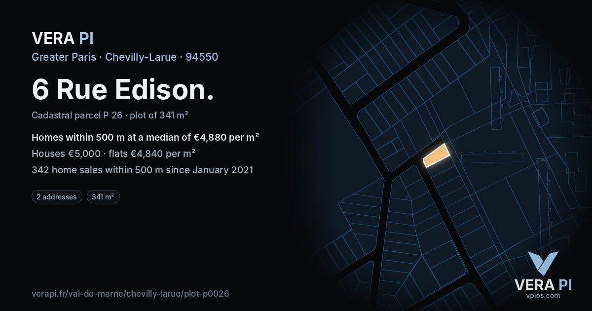 6 Rue Edison, Chevilly-Larue at night – the plot lit, the parcels around coloured by the prices near them