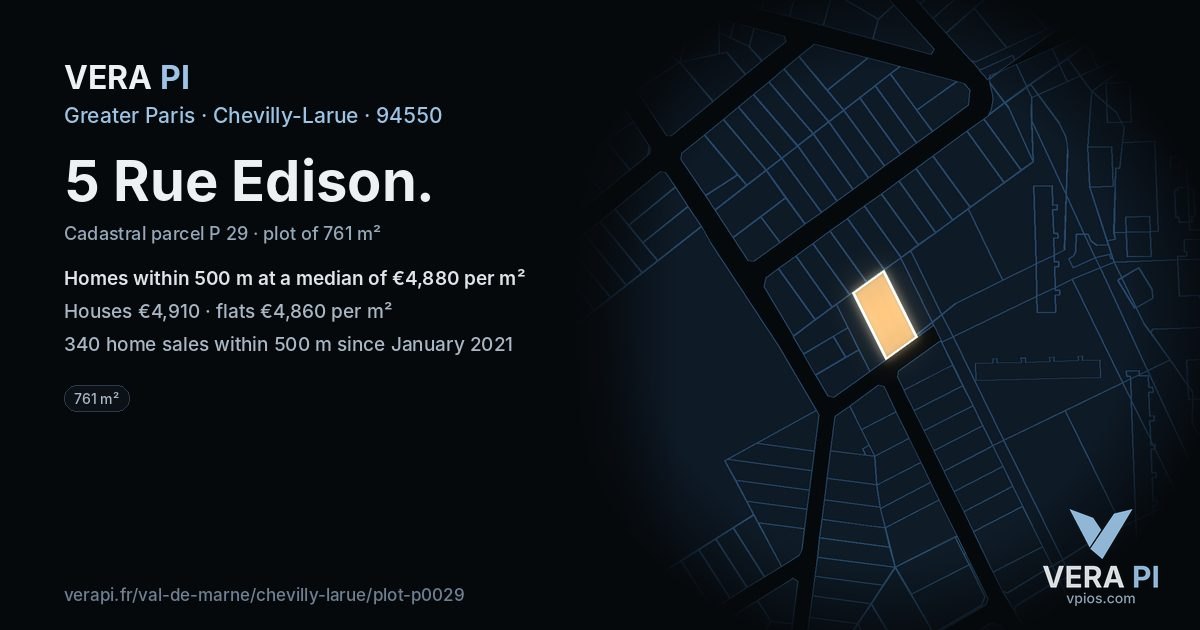 5 Rue Edison, Chevilly-Larue at night – the plot lit, the parcels around coloured by the prices near them