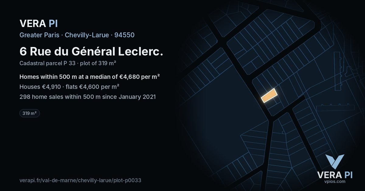 6 Rue du Général Leclerc, Chevilly-Larue at night – the plot lit, the parcels around coloured by the prices near them