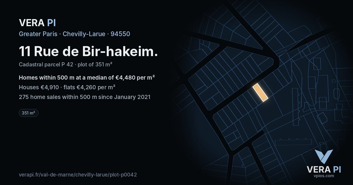 11 Rue de Bir-hakeim, Chevilly-Larue at night – the plot lit, the parcels around coloured by the prices near them