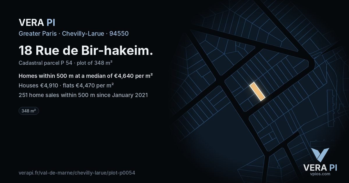 18 Rue de Bir-hakeim, Chevilly-Larue at night – the plot lit, the parcels around coloured by the prices near them
