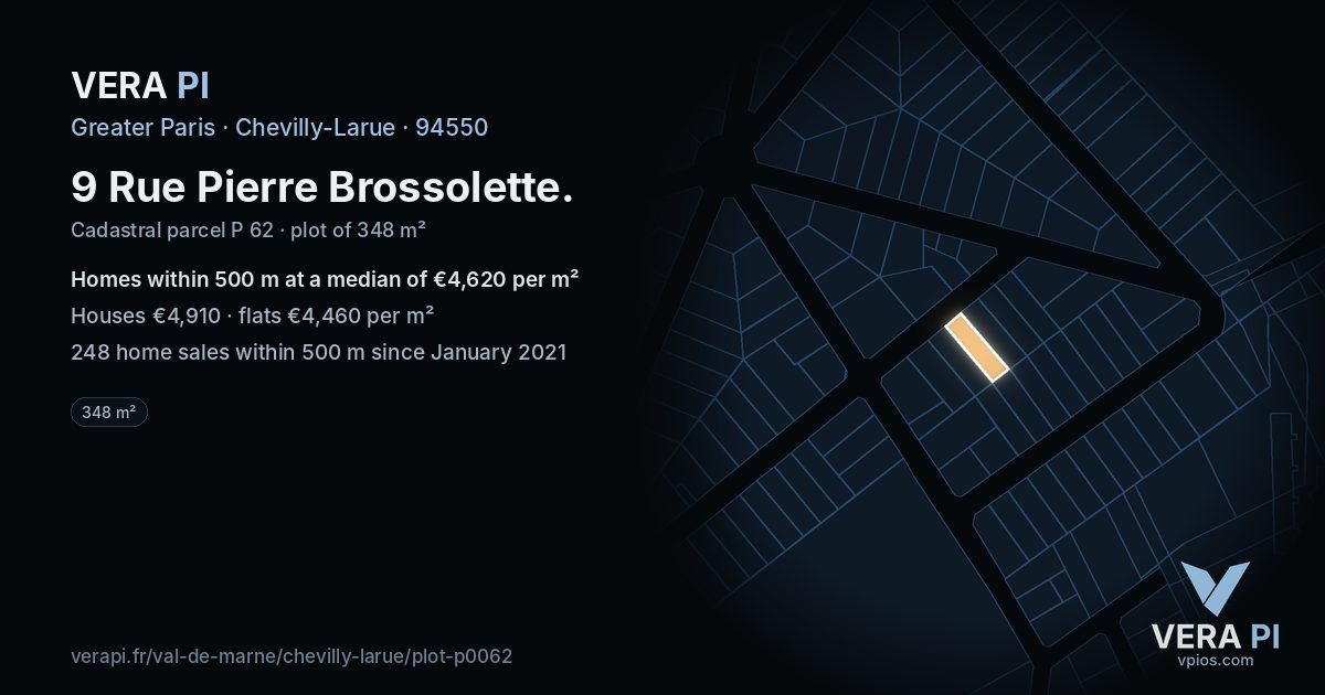 9 Rue Pierre Brossolette, Chevilly-Larue at night – the plot lit, the parcels around coloured by the prices near them