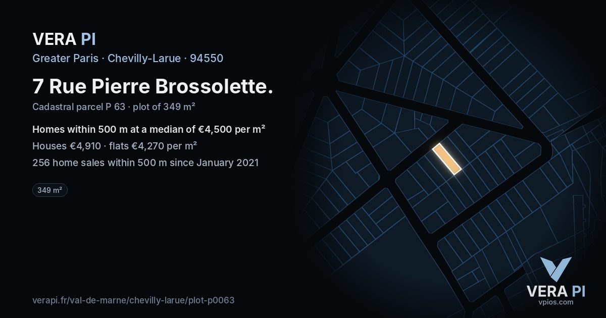 7 Rue Pierre Brossolette, Chevilly-Larue at night – the plot lit, the parcels around coloured by the prices near them