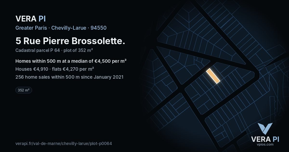 5 Rue Pierre Brossolette, Chevilly-Larue at night – the plot lit, the parcels around coloured by the prices near them