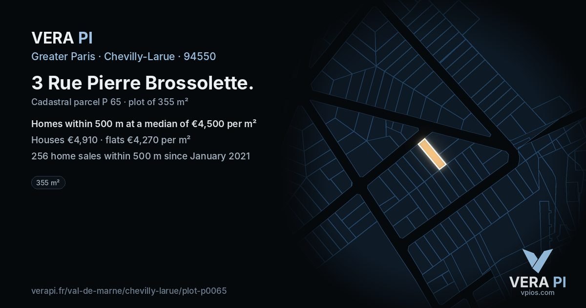 3 Rue Pierre Brossolette, Chevilly-Larue at night – the plot lit, the parcels around coloured by the prices near them