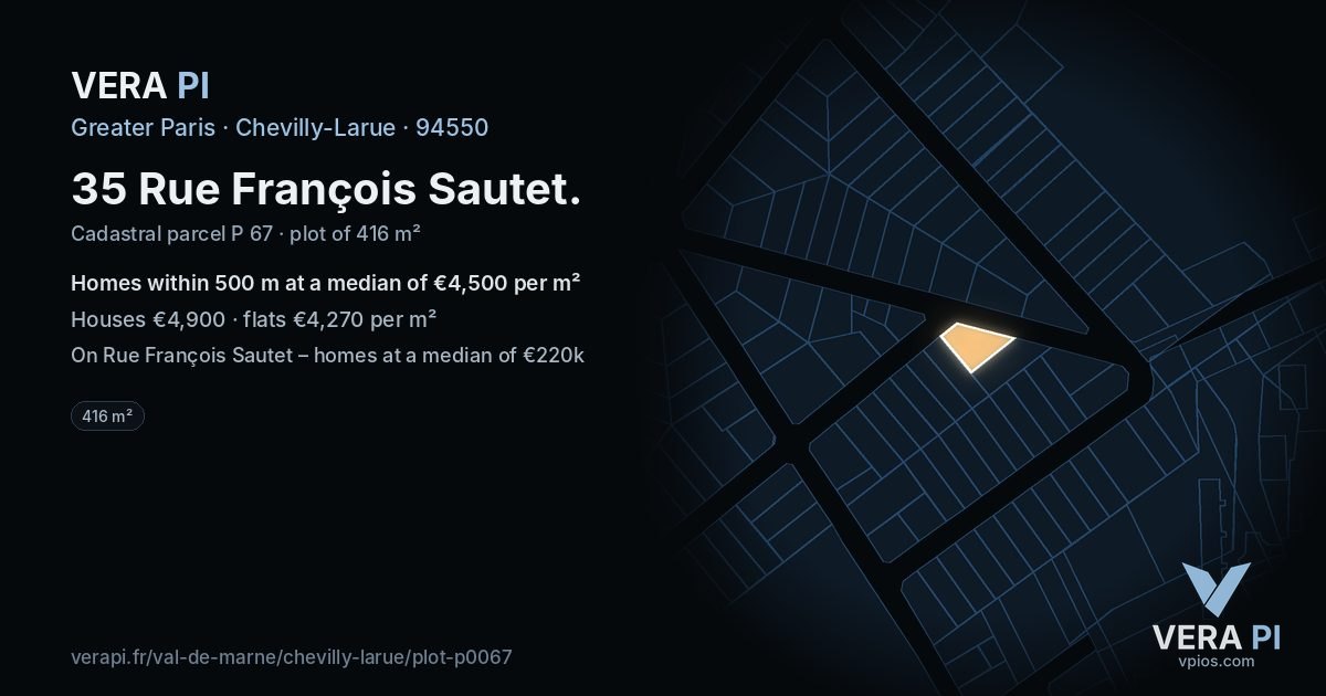 35 Rue François Sautet, Chevilly-Larue at night – the plot lit, the parcels around coloured by the prices near them