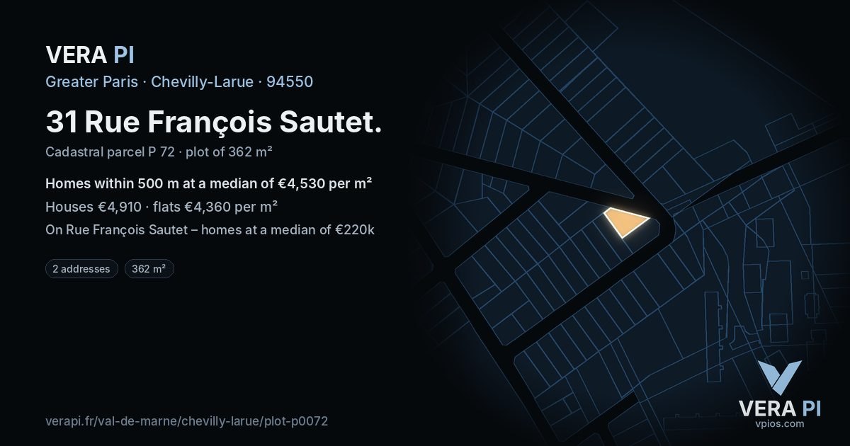 31 Rue François Sautet, Chevilly-Larue at night – the plot lit, the parcels around coloured by the prices near them