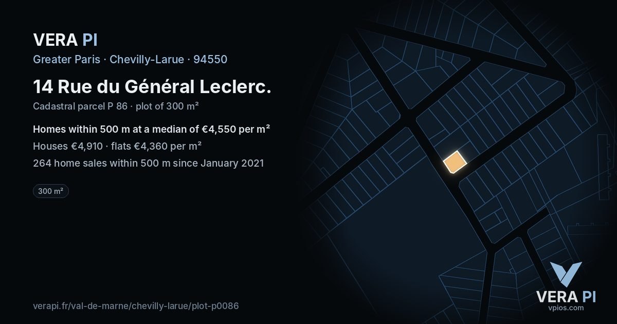 14 Rue du Général Leclerc, Chevilly-Larue at night – the plot lit, the parcels around coloured by the prices near them