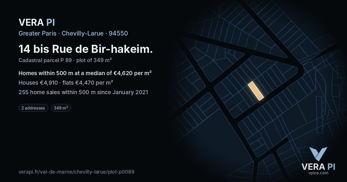 14 bis Rue de Bir-hakeim, Chevilly-Larue at night – the plot lit, the parcels around coloured by the prices near them