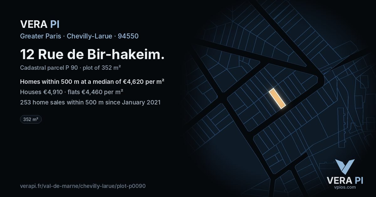 12 Rue de Bir-hakeim, Chevilly-Larue at night – the plot lit, the parcels around coloured by the prices near them