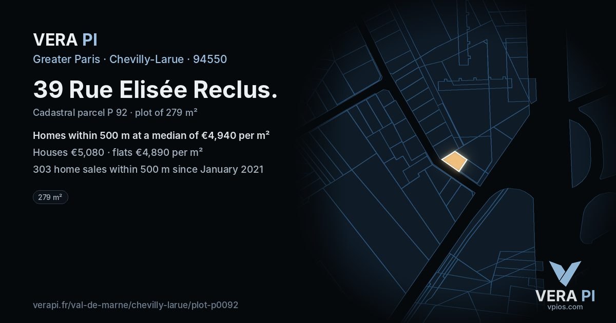 39 Rue Elisée Reclus, Chevilly-Larue at night – the plot lit, the parcels around coloured by the prices near them