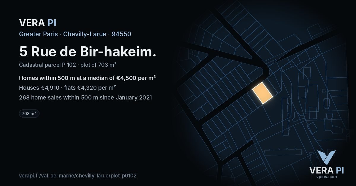 5 Rue de Bir-hakeim, Chevilly-Larue at night – the plot lit, the parcels around coloured by the prices near them