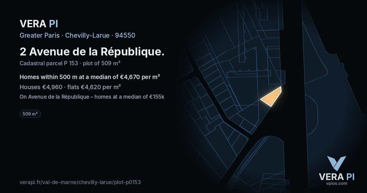 2 Avenue de la République, Chevilly-Larue at night – the plot lit, the parcels around coloured by the prices near them