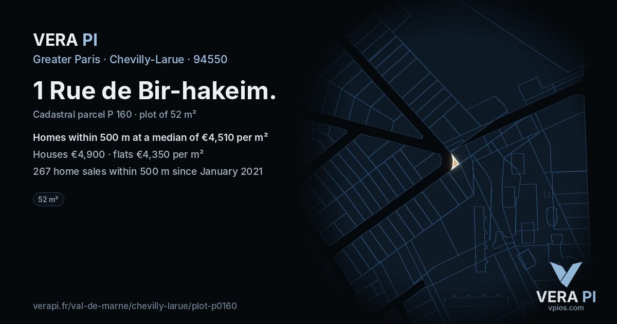 1 Rue de Bir-hakeim, Chevilly-Larue at night – the plot lit, the parcels around coloured by the prices near them