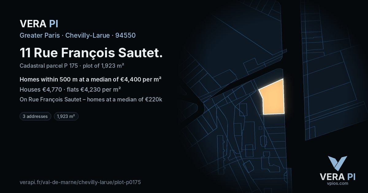 11 Rue François Sautet, Chevilly-Larue at night – the plot lit, the parcels around coloured by the prices near them