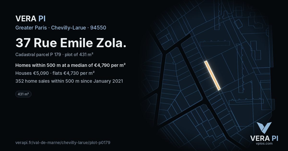 37 Rue Emile Zola, Chevilly-Larue at night – the plot lit, the parcels around coloured by the prices near them
