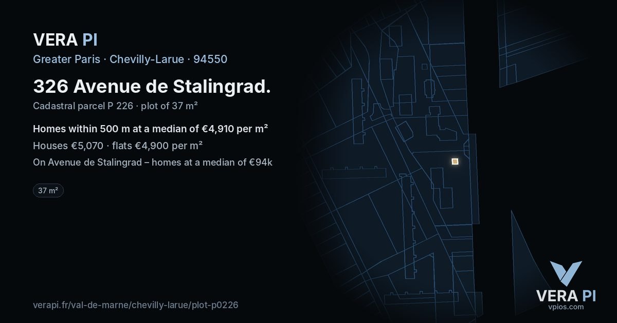 326 Avenue de Stalingrad, Chevilly-Larue at night – the plot lit, the parcels around coloured by the prices near them