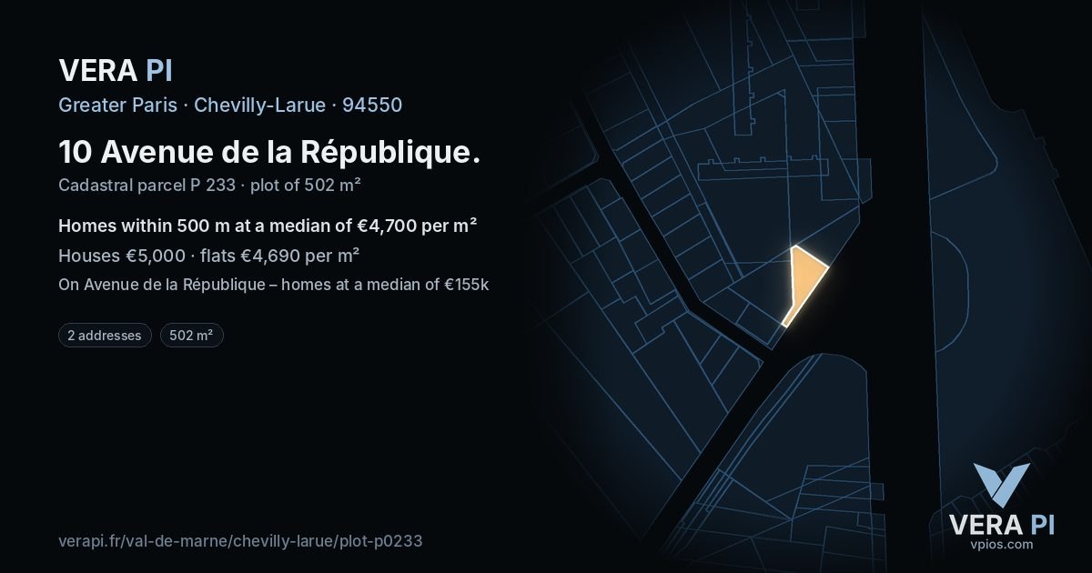 10 Avenue de la République, Chevilly-Larue at night – the plot lit, the parcels around coloured by the prices near them