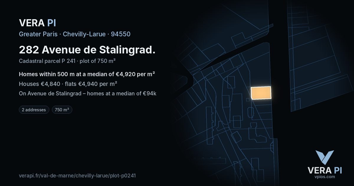 282 Avenue de Stalingrad, Chevilly-Larue at night – the plot lit, the parcels around coloured by the prices near them