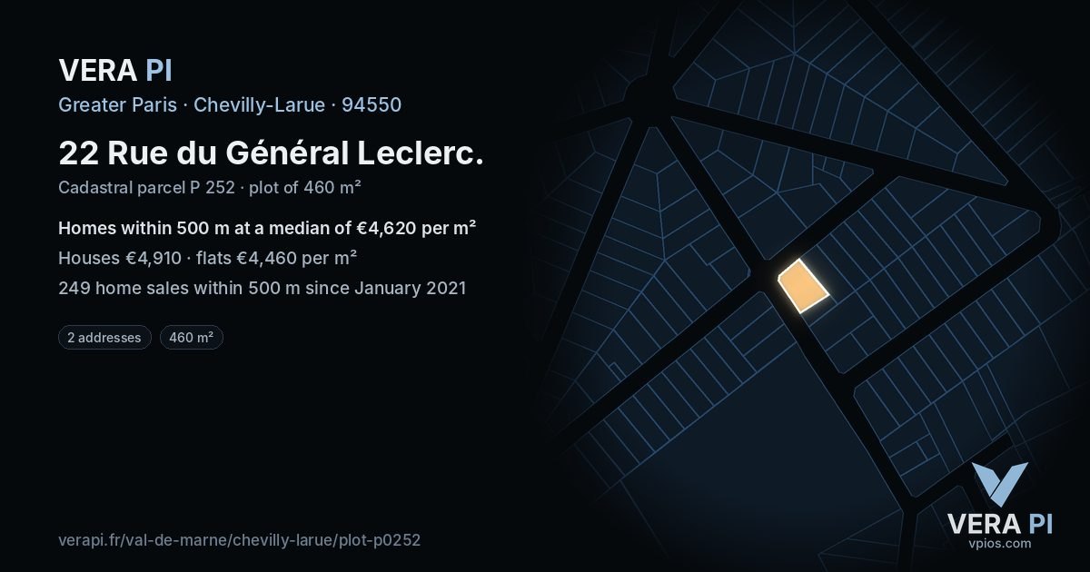 22 Rue du Général Leclerc, Chevilly-Larue at night – the plot lit, the parcels around coloured by the prices near them