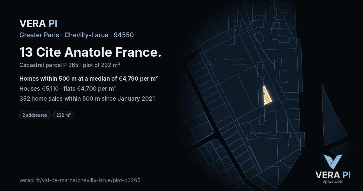 13 Cite Anatole France, Chevilly-Larue at night – the plot lit, the parcels around coloured by the prices near them